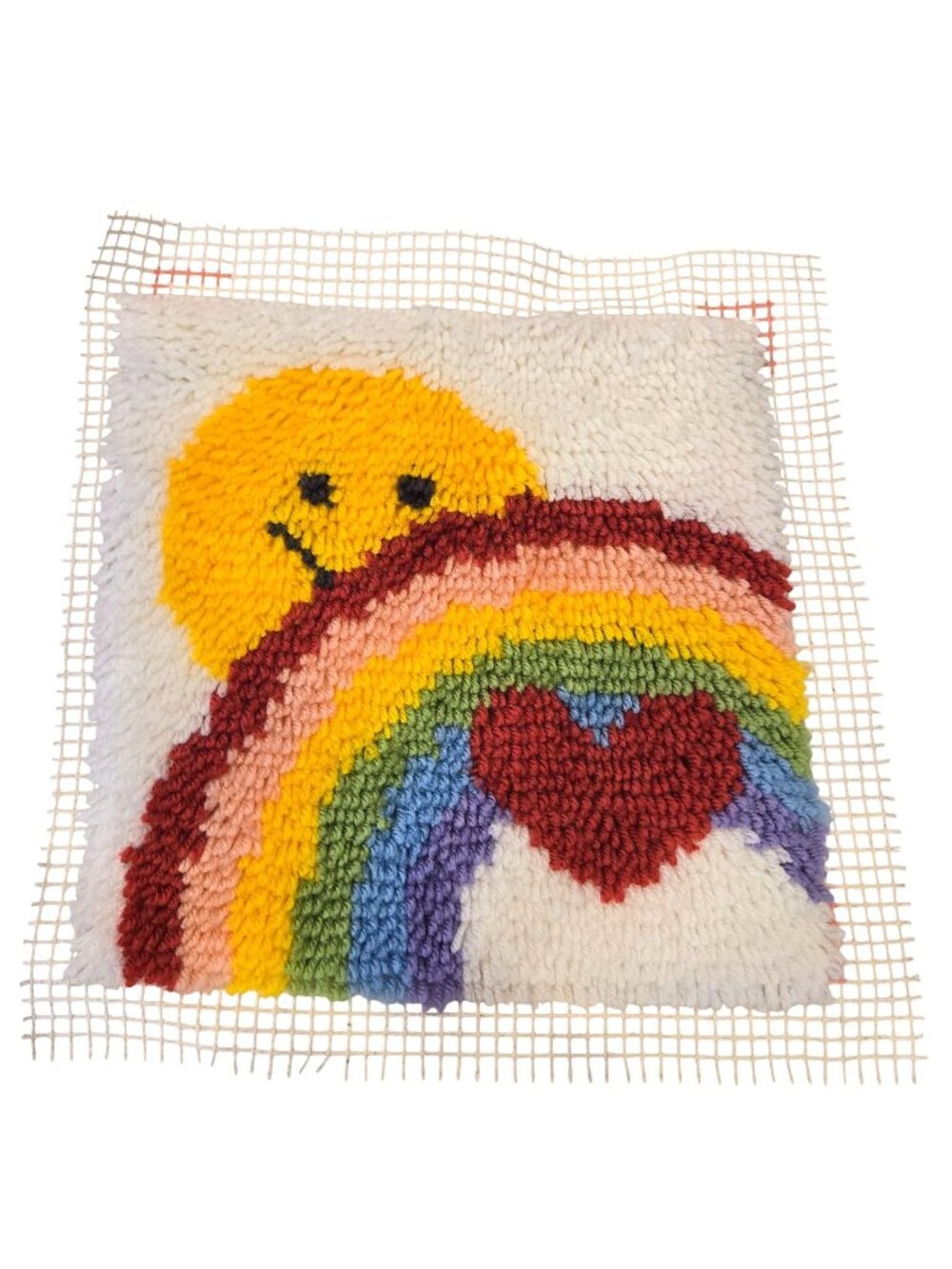 Wonderart Latch Hook Kit Rainbow Smiley Rainbow Heart Finished Wall Art